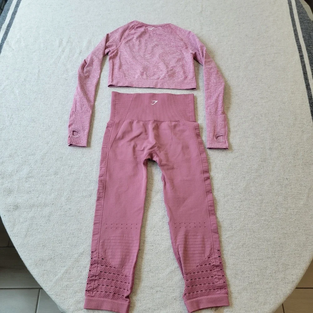 Gymshark Energy+ Seamless Set Pink Long Sleeve Crop Top Leggings Small